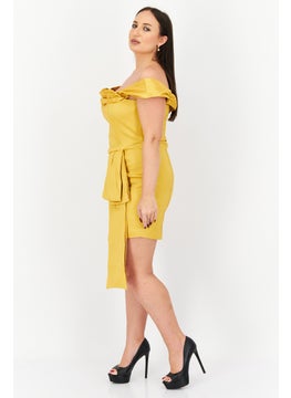Collective The Label Women Plus Size  Plain Off Shoulder Mini Dress, Gold  - Image 4