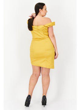 Collective The Label Women Plus Size  Plain Off Shoulder Mini Dress, Gold  - Image 2
