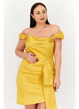 Collective The Label Women Plus Size  Plain Off Shoulder Mini Dress, Gold  - Image 3