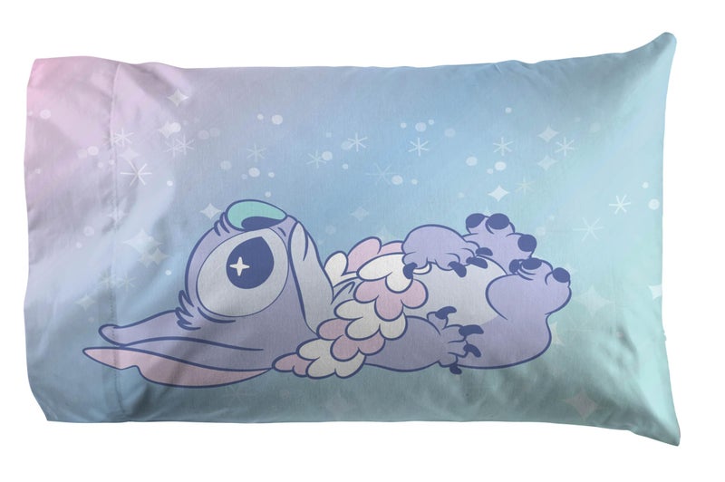 Jay Franco Disney Lilo & Stitch Full Size Sheet Set - 4 Piece Kids Bedding Includes Fitted Sheet, Flat Sheet & 2 Pillowcases - Ultra-Soft Brushed Microfiber, White Floral Stitch & Angel Design - Image 4