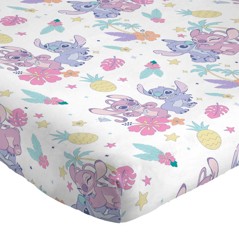 Jay Franco Disney Lilo & Stitch Full Size Sheet Set - 4 Piece Kids Bedding Includes Fitted Sheet, Flat Sheet & 2 Pillowcases - Ultra-Soft Brushed Microfiber, White Floral Stitch & Angel Design - Image 2