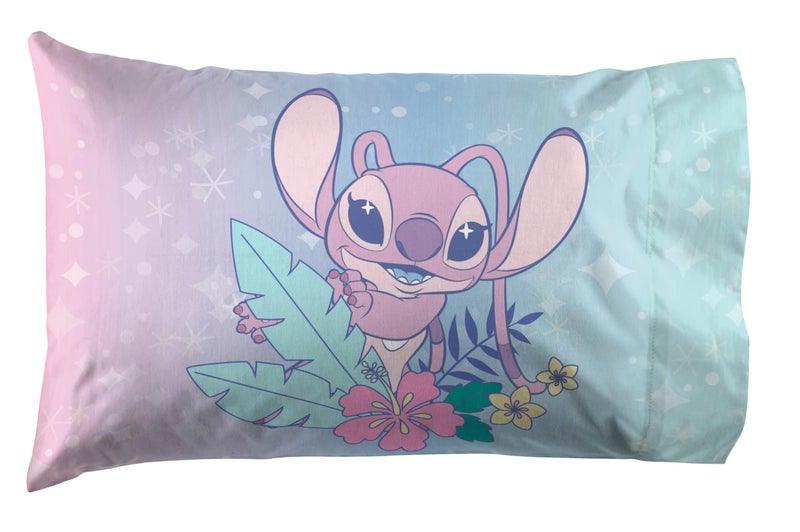 Jay Franco Disney Lilo & Stitch Full Size Sheet Set - 4 Piece Kids Bedding Includes Fitted Sheet, Flat Sheet & 2 Pillowcases - Ultra-Soft Brushed Microfiber, White Floral Stitch & Angel Design - Image 3