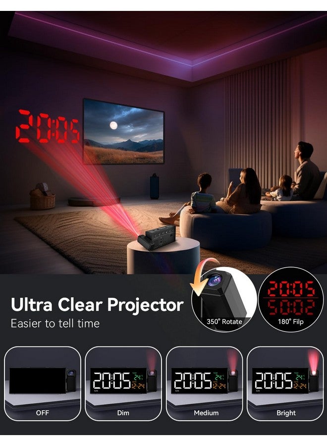 Netzu Netzu Projection Clock for Bedroom Ceiling, Alarm Clocks with 180° Rotatable Projector, Date Temperature and Weekday, Manual DST, 5 Brightness, 10 Ringtones, 4 Volumes and Snooze (Black)  - Image 1