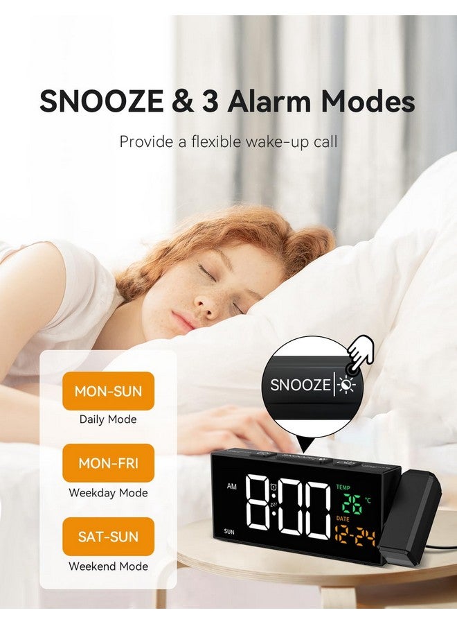 Netzu Netzu Projection Clock for Bedroom Ceiling, Alarm Clocks with 180° Rotatable Projector, Date Temperature and Weekday, Manual DST, 5 Brightness, 10 Ringtones, 4 Volumes and Snooze (Black)  - Image 4