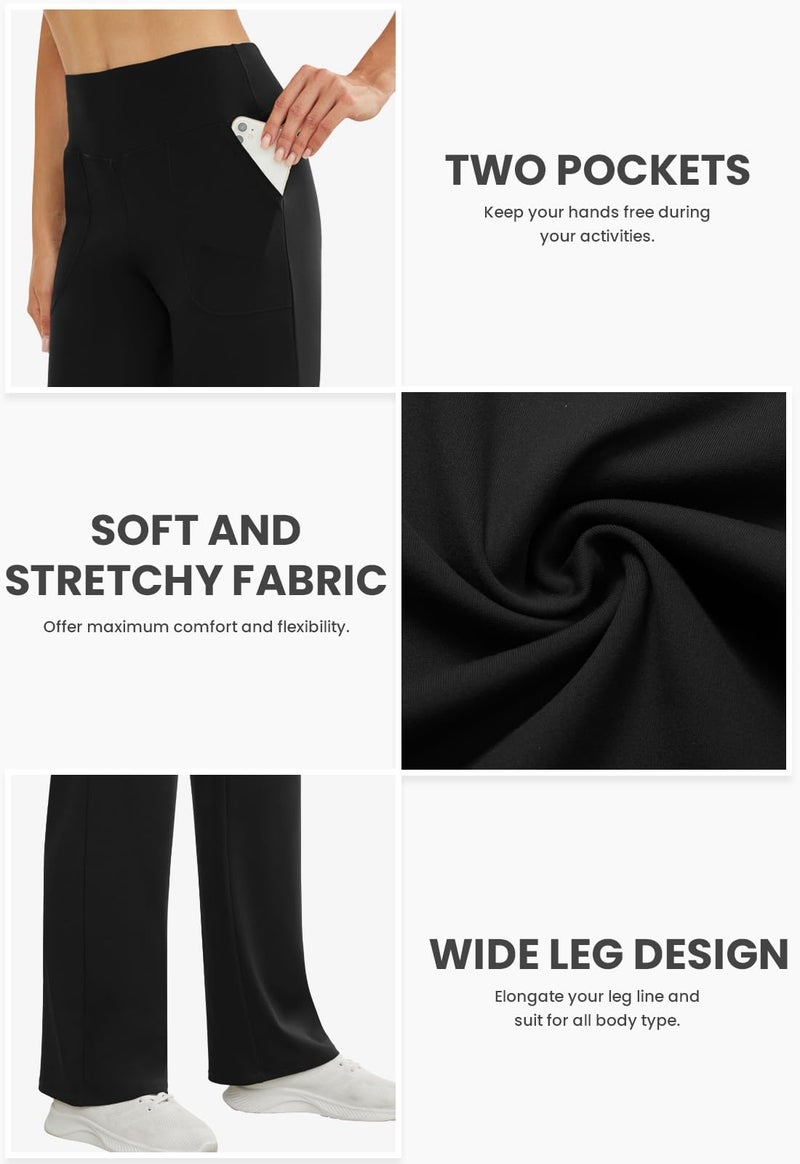 COPYLEAF Wide Leg Pants Woman High Waist Yoga Pants with Pockets Loose Stretch Dress Work Sweatpants Casual Lounge(Black L) - Image 4