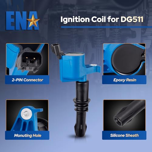 ENA Set of 8 Blue Ignition Coil Pack Compatible with Ford Expedition Explorer F150 F250 F350 F450 F550 Super Duty Mustang Navigator 2005 2006 2007 2008 V8 V10 4.6 5.4 6.8 Replacement for DG511 FD508 - Image 2