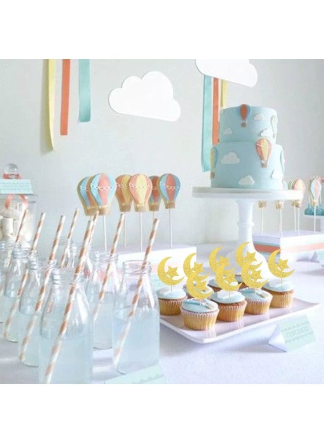 مجموعة 20 قطعة من زينة الكب كيك على شكل نجمة وقمر بريق ذهبي زينة كعكة رمضان زينة عيد مبارك حفلات استقبال المولود الجديد حفلات الخطوبة حفلات الزفاف حفلات أعياد الميلاد - Image 4