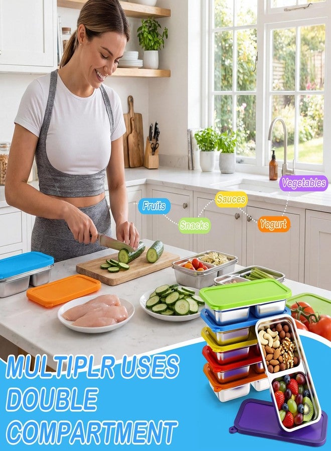 Yiyiring 6 Pack Stainless Steel Snack Container with Lids Reusable Snack Bento Boxes for Kids Stackable Meal Fruit Container Divided Food Storage Boxes for Travel Camping Lunch Prep Adult - Image 3