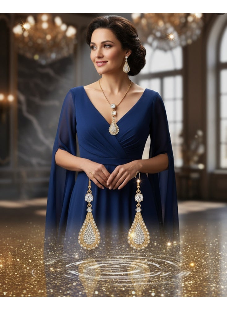 Fashion Jewelry Elegant Gold-Plated Teardrop Jewelry Set – Necklace & Earrings with Crystal Accents  Luxury Teardrop Design Necklace and Earring Set – Gold Finish with Sparkling Stones  Classic Bridal Jewelry Set – Gold-Tone Teardrop Necklace and Matching Earrings - Image 5