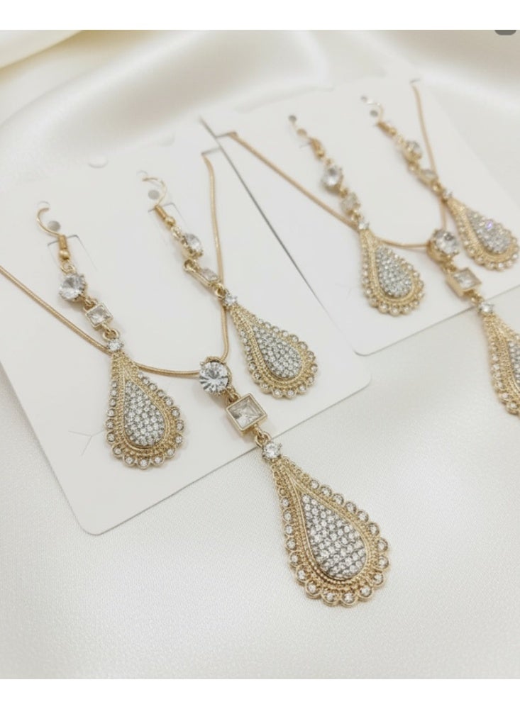 Fashion Jewelry Elegant Gold-Plated Teardrop Jewelry Set – Necklace & Earrings with Crystal Accents  Luxury Teardrop Design Necklace and Earring Set – Gold Finish with Sparkling Stones  Classic Bridal Jewelry Set – Gold-Tone Teardrop Necklace and Matching Earrings - Image 4