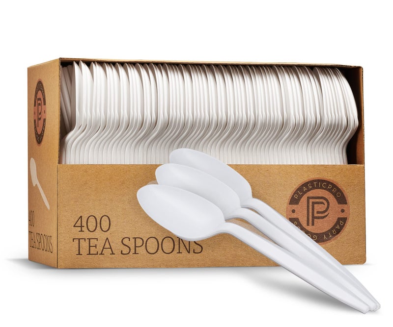 PLASTICPRO PLASTICPRO Cutlery 800 Mediumweight White Disposable Plastic Tea Spoons 