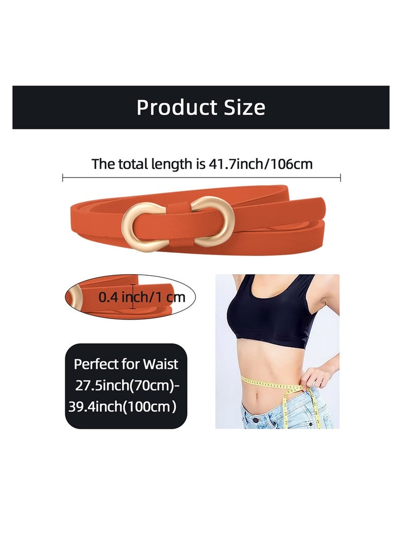 KASTWAVE Women Leather Belt, 2 PCS Ladies Skinny Leather Belts for Women, Adjustable Slim Thin Waist Belt with Gold Alloy Buckle for Dresses Blouse（Black, Camel) - Image 5
