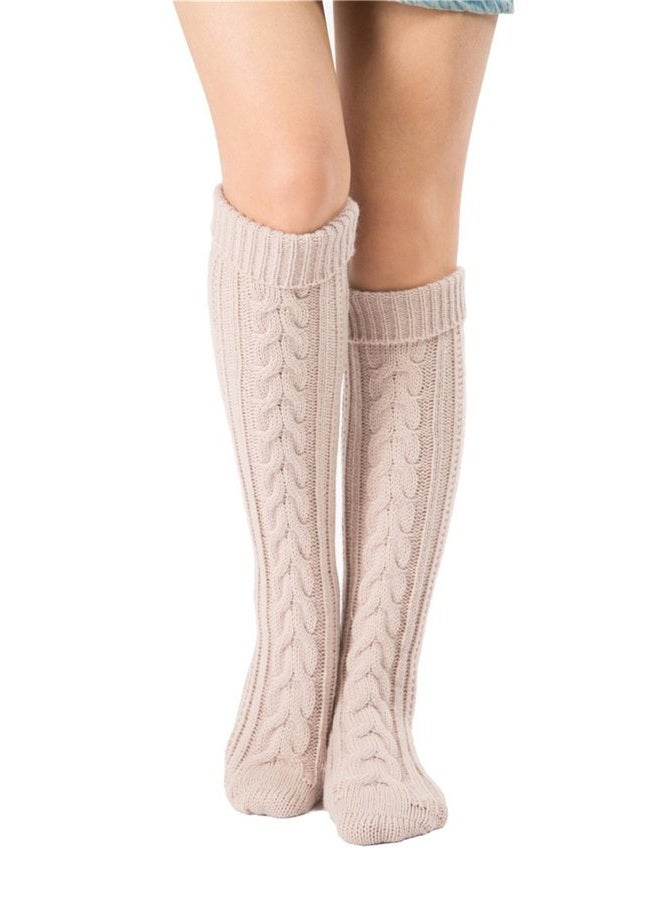SherryDC Women's Cable Knit Long Boot Stocking Socks Knee High Winter Leg Warmers, 149beige, One size - Image 1
