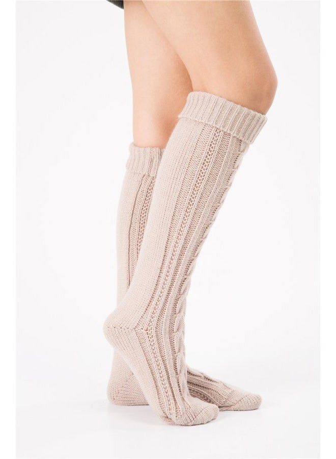 SherryDC Women's Cable Knit Long Boot Stocking Socks Knee High Winter Leg Warmers, 149beige, One size - Image 2