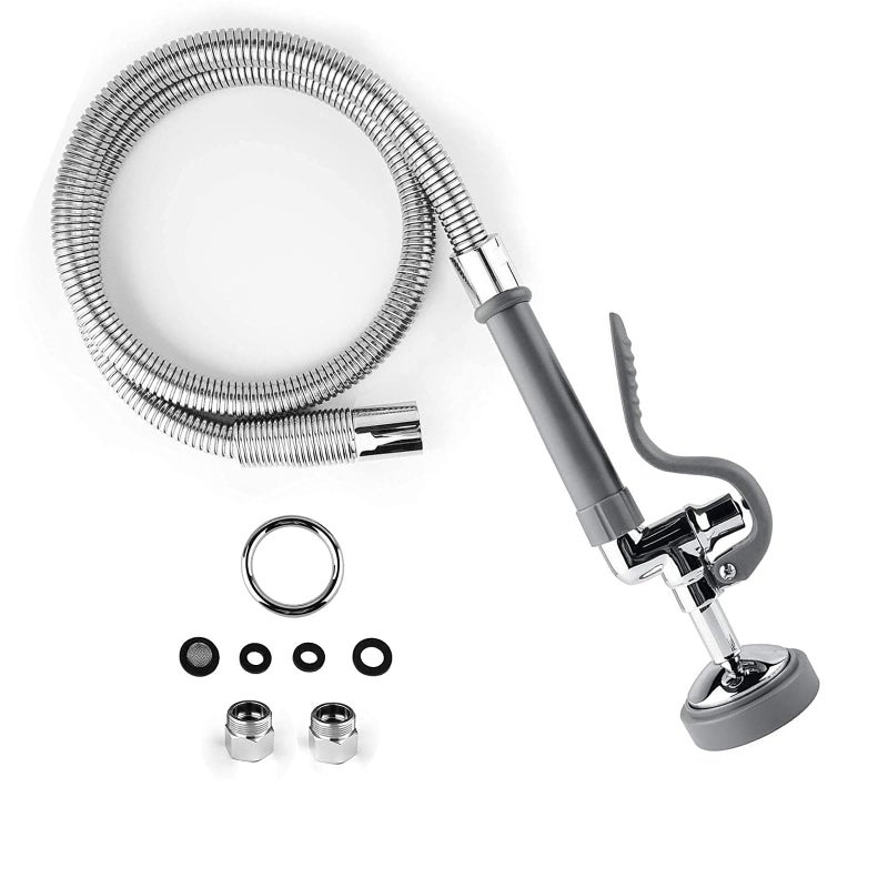 CWM Commercial Sink Sprayer with 45Flexble Stainless Steel Hose  1.42 GPM Pre Rinse Spray Valve with Ergonomic Handle  Commercial Kitchen Faucet Parts Dish Sprayer for Restaurants (Gray) - Image 1