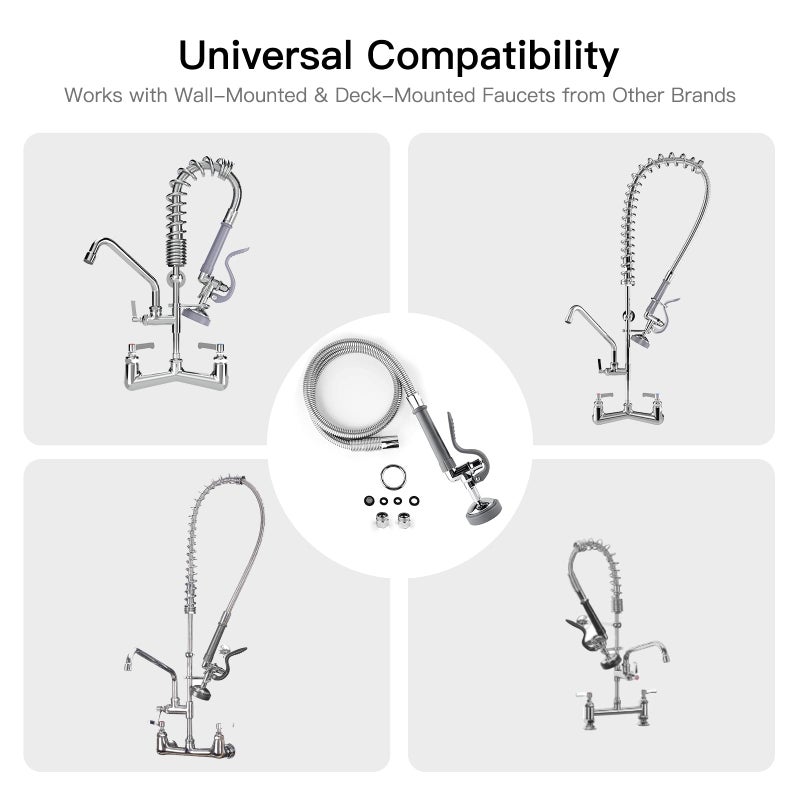 CWM Commercial Sink Sprayer with 45Flexble Stainless Steel Hose  1.42 GPM Pre Rinse Spray Valve with Ergonomic Handle  Commercial Kitchen Faucet Parts Dish Sprayer for Restaurants (Gray) - Image 3