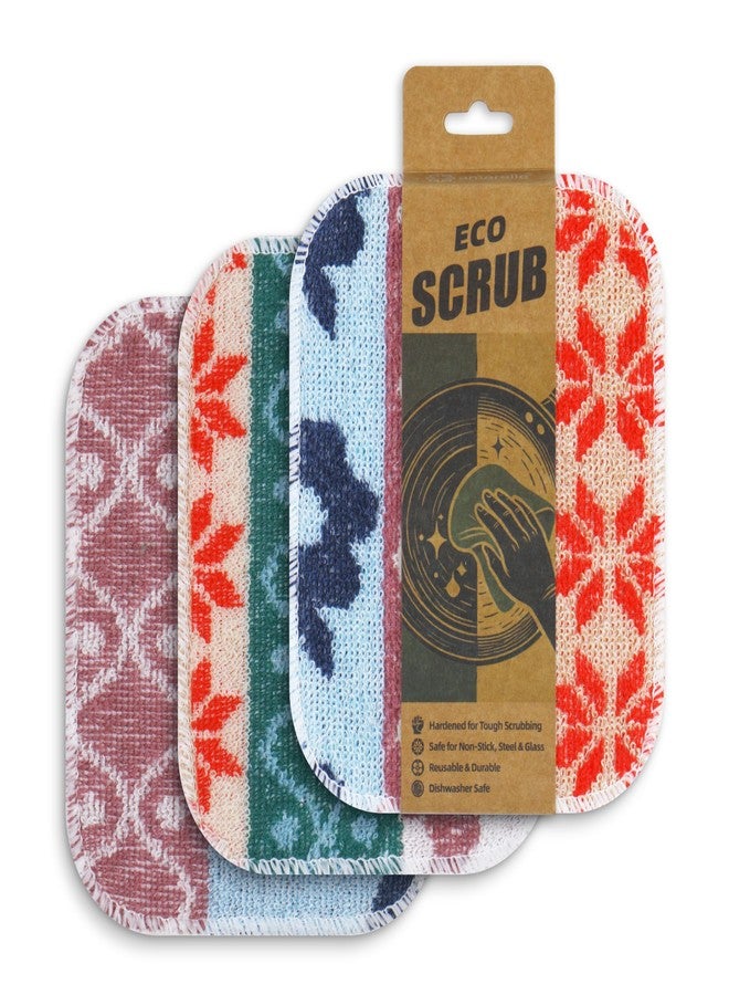 Amarelle GEN II Dish Washing Scrubbers (3-Pack), Made in Green Kitchen Scrubbers for Dishes, Non Scratch Pot & Pan Scrubber, Dual-Sided Heavy-Duty Scouring Pads, Reusable (Nordic Folk) - Image 1