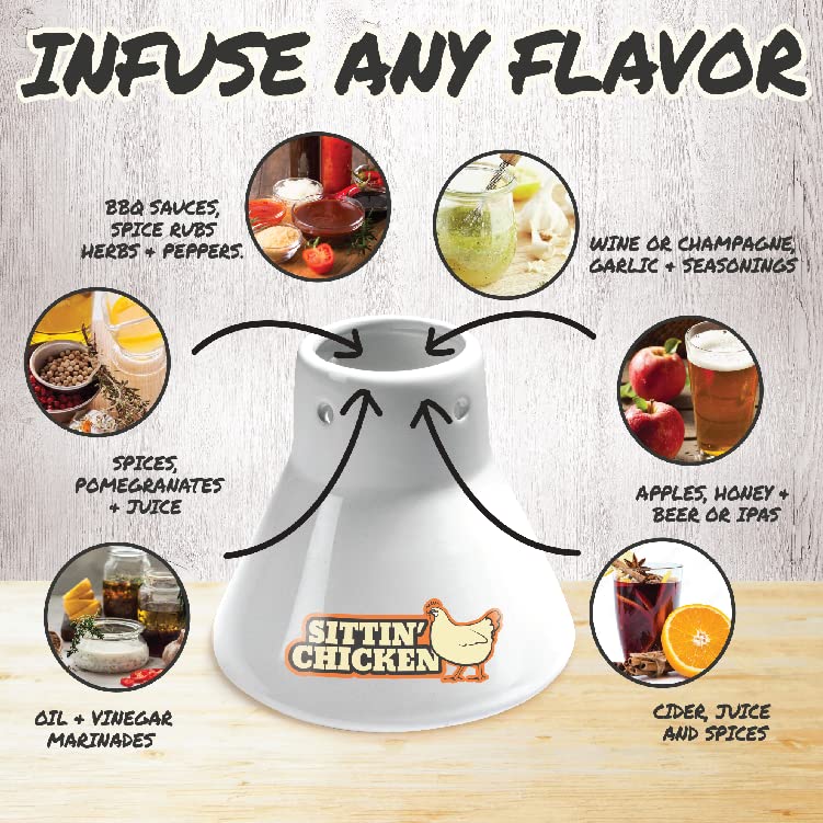 Cook's Choice Sittin' Chicken & Turkey Ceramic Beer Can Roaster & Steamer Combo Pack- Easily Infuse Flavors Into Meat- Wide Ceramic Base for Oven Or Grill Use- Meal Prep Tool for Thanksgiving Holiday Parties - Image 4