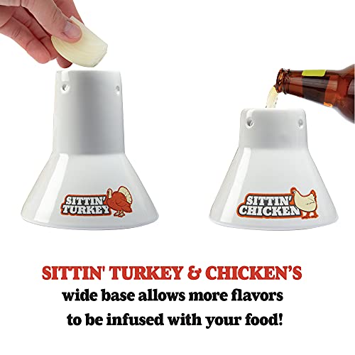 Cook's Choice Sittin' Chicken & Turkey Ceramic Beer Can Roaster & Steamer Combo Pack- Easily Infuse Flavors Into Meat- Wide Ceramic Base for Oven Or Grill Use- Meal Prep Tool for Thanksgiving Holiday Parties - Image 5
