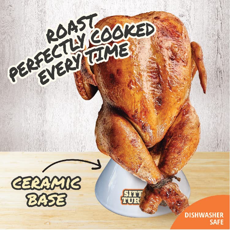 Cook's Choice Sittin' Chicken & Turkey Ceramic Beer Can Roaster & Steamer Combo Pack- Easily Infuse Flavors Into Meat- Wide Ceramic Base for Oven Or Grill Use- Meal Prep Tool for Thanksgiving Holiday Parties - Image 2
