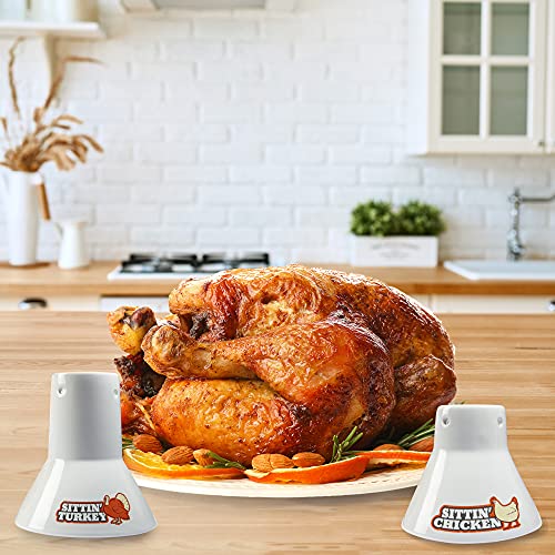 Cook's Choice Sittin' Chicken & Turkey Ceramic Beer Can Roaster & Steamer Combo Pack- Easily Infuse Flavors Into Meat- Wide Ceramic Base for Oven Or Grill Use- Meal Prep Tool for Thanksgiving Holiday Parties - Image 3
