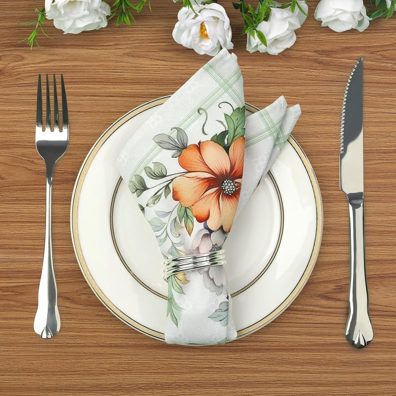 Arquiel Spring Summer Flower Bird Napkins 1818 Inch Dinner Cloth Napkins Set of 4 Washable Cotton Soft Absorbent Square Table Top Decoration for Dining Kitchen Party Wedding - Image 4