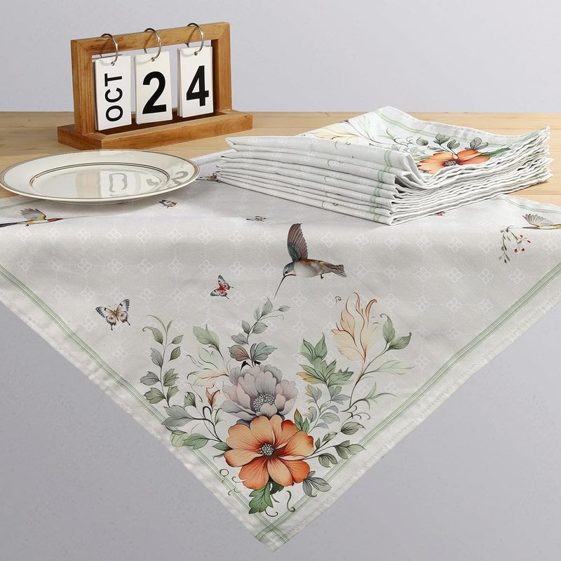 Arquiel Spring Summer Flower Bird Napkins 1818 Inch Dinner Cloth Napkins Set of 4 Washable Cotton Soft Absorbent Square Table Top Decoration for Dining Kitchen Party Wedding - Image 2