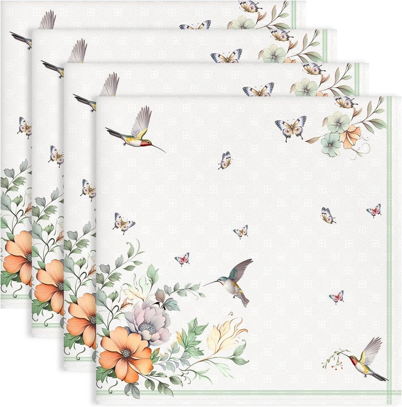 Arquiel Spring Summer Flower Bird Napkins 1818 Inch Dinner Cloth Napkins Set of 4 Washable Cotton Soft Absorbent Square Table Top Decoration for Dining Kitchen Party Wedding - Image 1