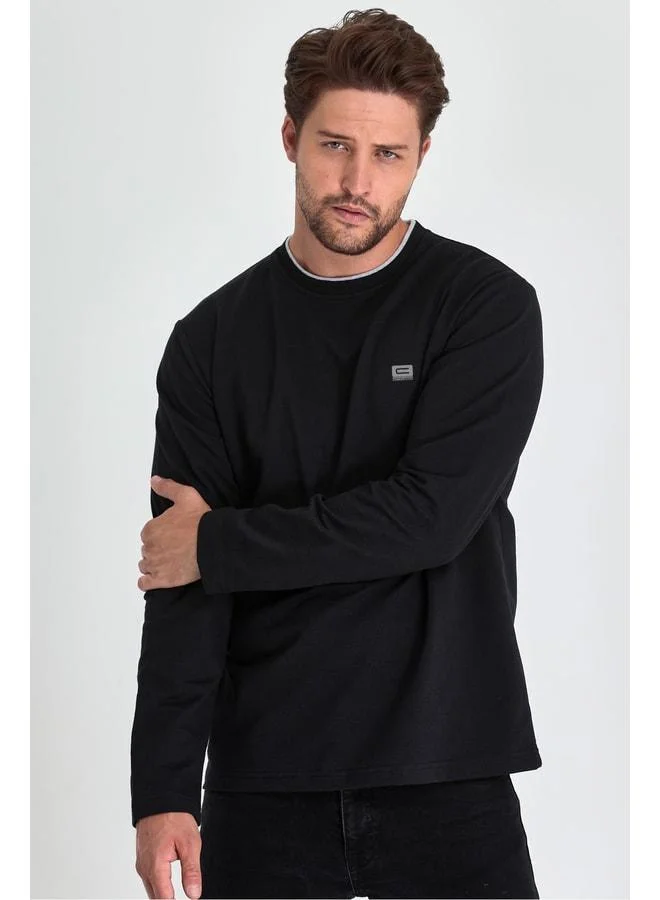 Mmetalic  Men's Black Dual Crew Neck Sweatshirt with Printed Details, Standard Relaxed Fit for Men | Best Price UAE