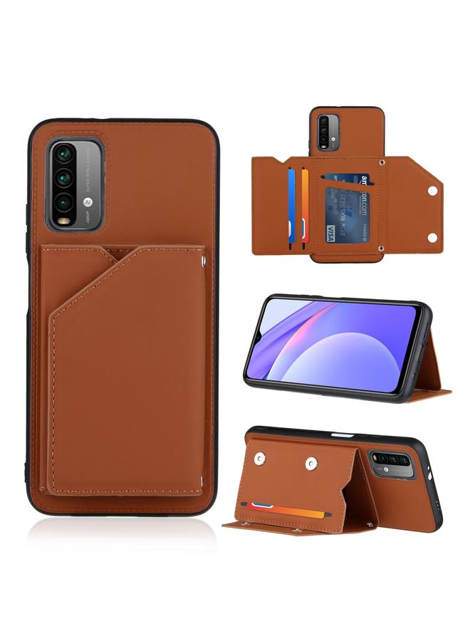 Case For Xiaomi Poco M3 / Redmi Note 9 4G Skin Feel PU + TPU + PC Back Cover Shockproof Case with Card Slots & Holder & Photo Frame