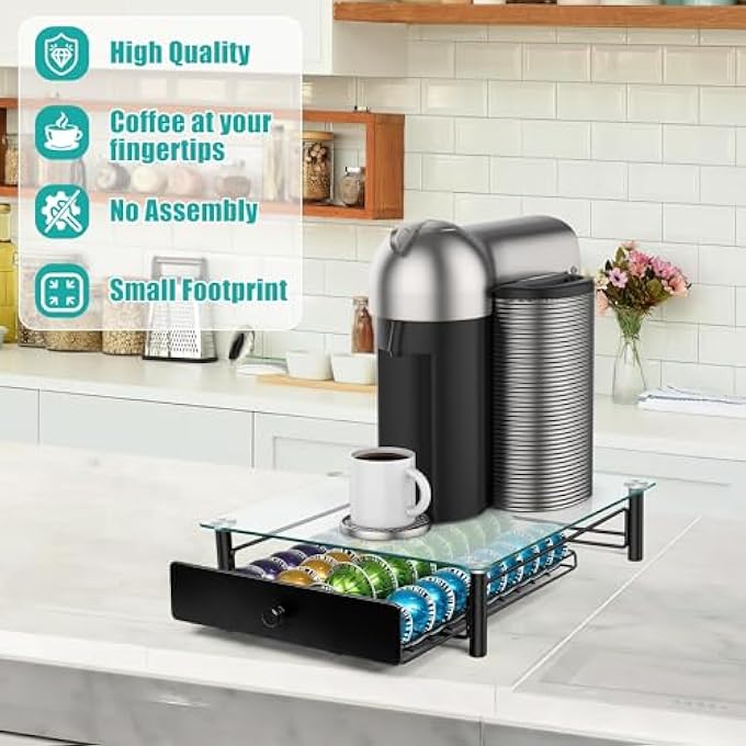 ريحني أدراج كبسولات القهوة درج حامل كبسولات زجاجية مقوى من الكريستال لكبسولات نسبريسو يحمل حتى 40 كبسولة بحجم 13X147X35 - Image 2