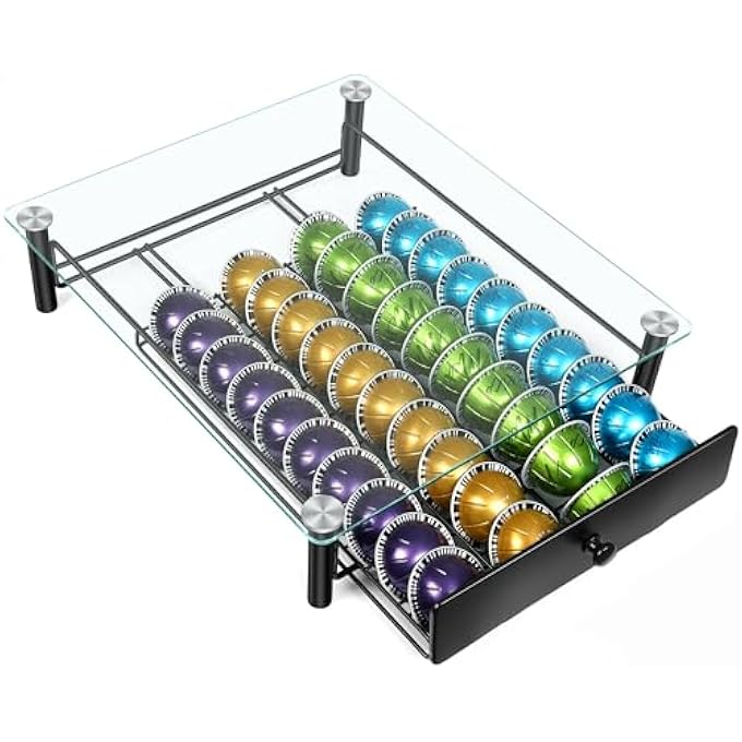 ريحني أدراج كبسولات القهوة درج حامل كبسولات زجاجية مقوى من الكريستال لكبسولات نسبريسو يحمل حتى 40 كبسولة بحجم 13X147X35 - Image 5