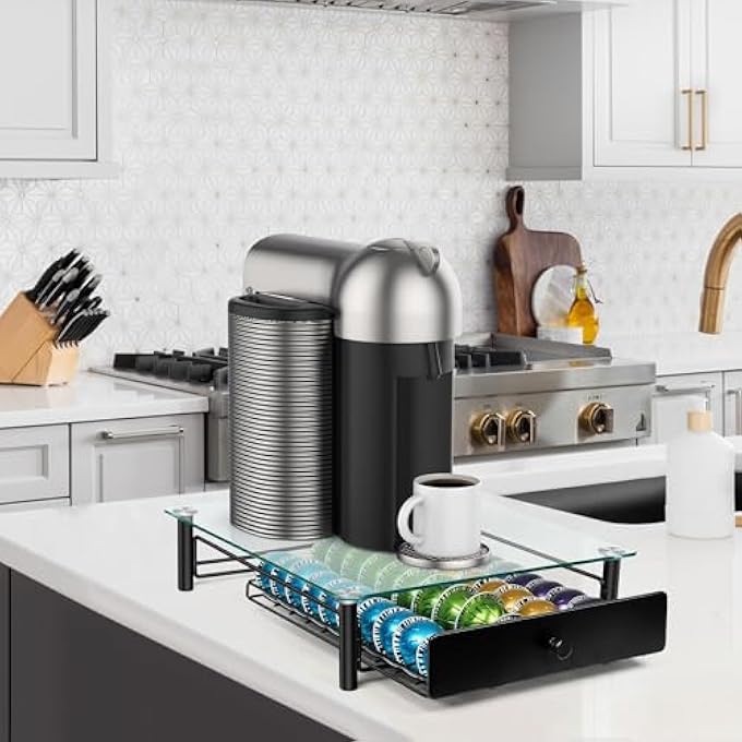 ريحني أدراج كبسولات القهوة درج حامل كبسولات زجاجية مقوى من الكريستال لكبسولات نسبريسو يحمل حتى 40 كبسولة بحجم 13X147X35 - Image 4