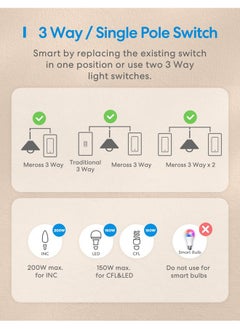 meross meross 4 Pack 3 Way Smart Switch Smart Light Switch Supports Apple HomeKit, Siri, Alexa, Google Assistant & SmartThings, Wall Switch Neutral Wire Required, Remote Control Timer  - Image 3