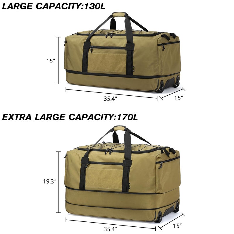 Laripwit Collapsible Duffle Bag with Wheels 130-170L Extra Large Expandable Travel Duffel Bag for Men Women Heavy Duty Military Duffle Bag for Camping Rolling Foldable Carry On Luggage, Brown - Image 4