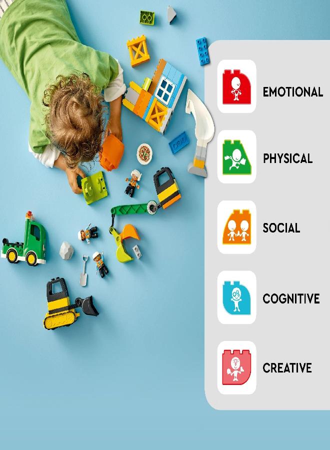 LEGO DUPLO Construction Site 10990, Crane Toy, Bulldozer and Cement Mixer, Large Bricks Educational Sensory Toys for 2 Plus Year Old Toddlers, Boys and Girls
