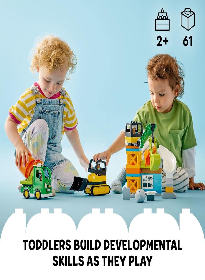 LEGO DUPLO Construction Site 10990, Crane Toy, Bulldozer and Cement Mixer, Large Bricks Educational Sensory Toys for 2 Plus Year Old Toddlers, Boys and Girls