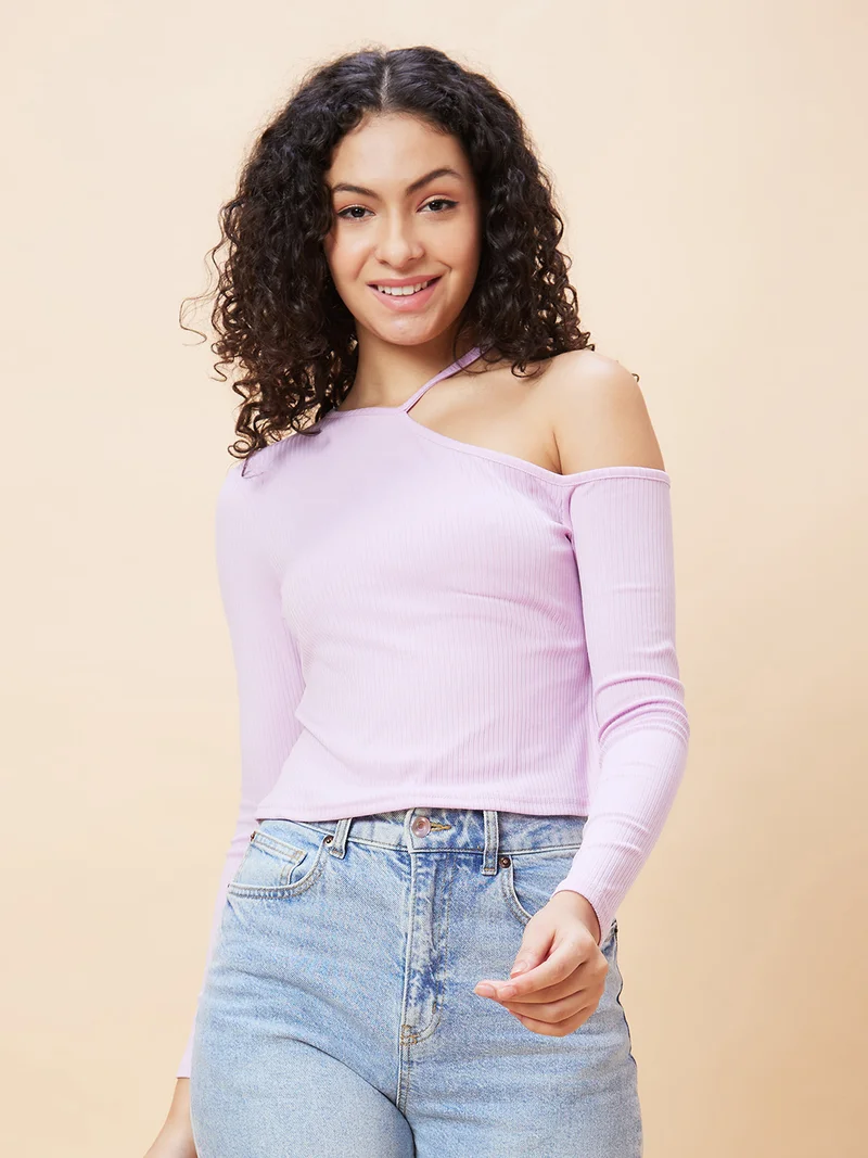 globus Women One Shoulder Pure Cotton Crop Top