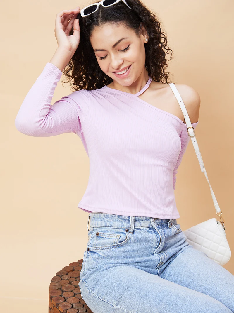 globus Women One Shoulder Pure Cotton Crop Top