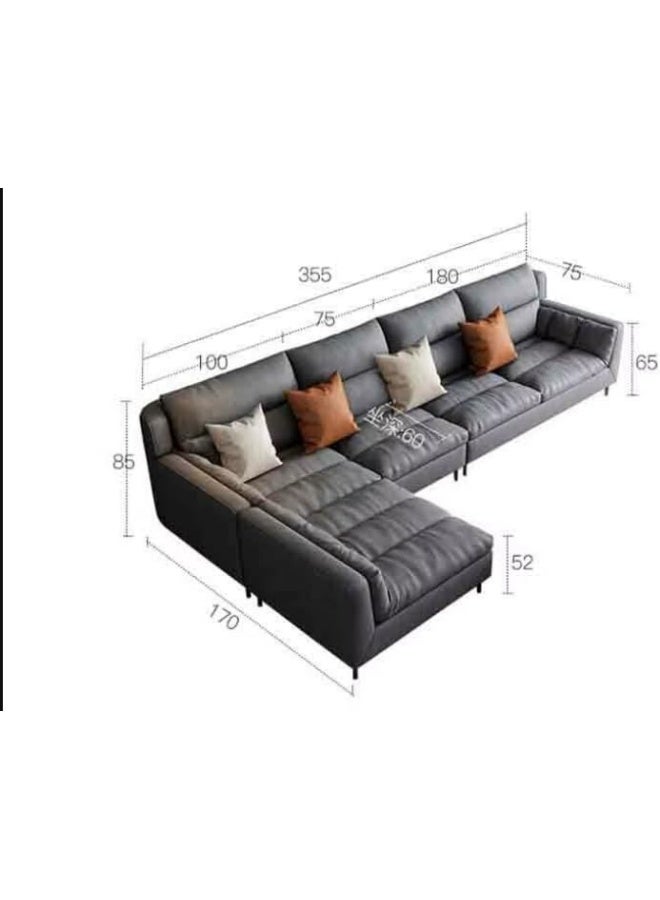 Poppins Home Modern 5-Seater L-Shaped Fabric Sectional Sofa Set â€“ Stylish Corner Design for Living Rooms (Grey, Left Chaise Bed)  - Image 2
