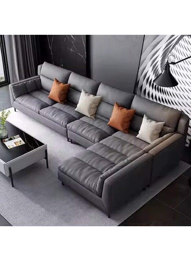 Poppins Home Modern 5-Seater L-Shaped Fabric Sectional Sofa Set â€“ Stylish Corner Design for Living Rooms (Grey, Left Chaise Bed)  - Image 1