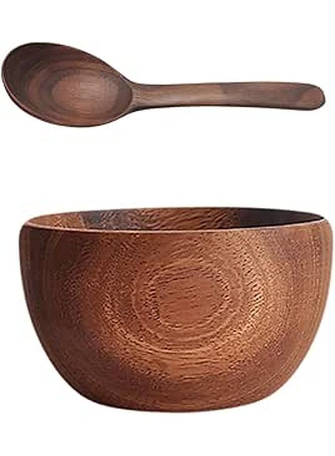 Walnut Wood Serving Bowl And Spoon Set For Snacks Fruit Kitchen 2 Pcs - Image 1