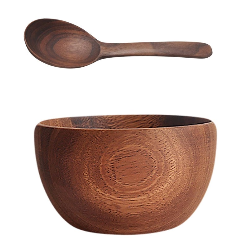 Walnut Wood Serving Bowl And Spoon Set For Snacks Fruit Kitchen 2 Pcs - Image 2