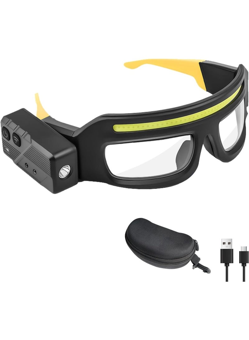 Arabest LED Glasses Safety Glasses with Lights - Rechargeable Work Glasses with Motion Sensor, Headlamp Glasses for Men Women, Hands-Free Light up Glasses for Running Camping Mechanic(Yellow) - Image 1