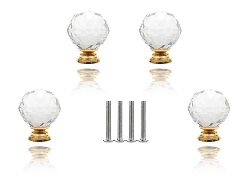 J P Hardware JP Hardware Clear Glass Crystal Diamond Shape Cabinet KnobsWardrobe Door KnobsCupboard Drawer Pull HandleGlass Dresser Knobs Pack of 4_40mm Crystal Glass Gold - Image 4