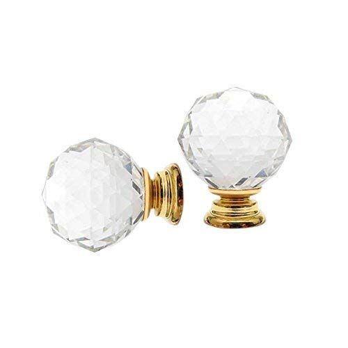 J P Hardware JP Hardware Clear Glass Crystal Diamond Shape Cabinet KnobsWardrobe Door KnobsCupboard Drawer Pull HandleGlass Dresser Knobs Pack of 4_40mm Crystal Glass Gold - Image 2