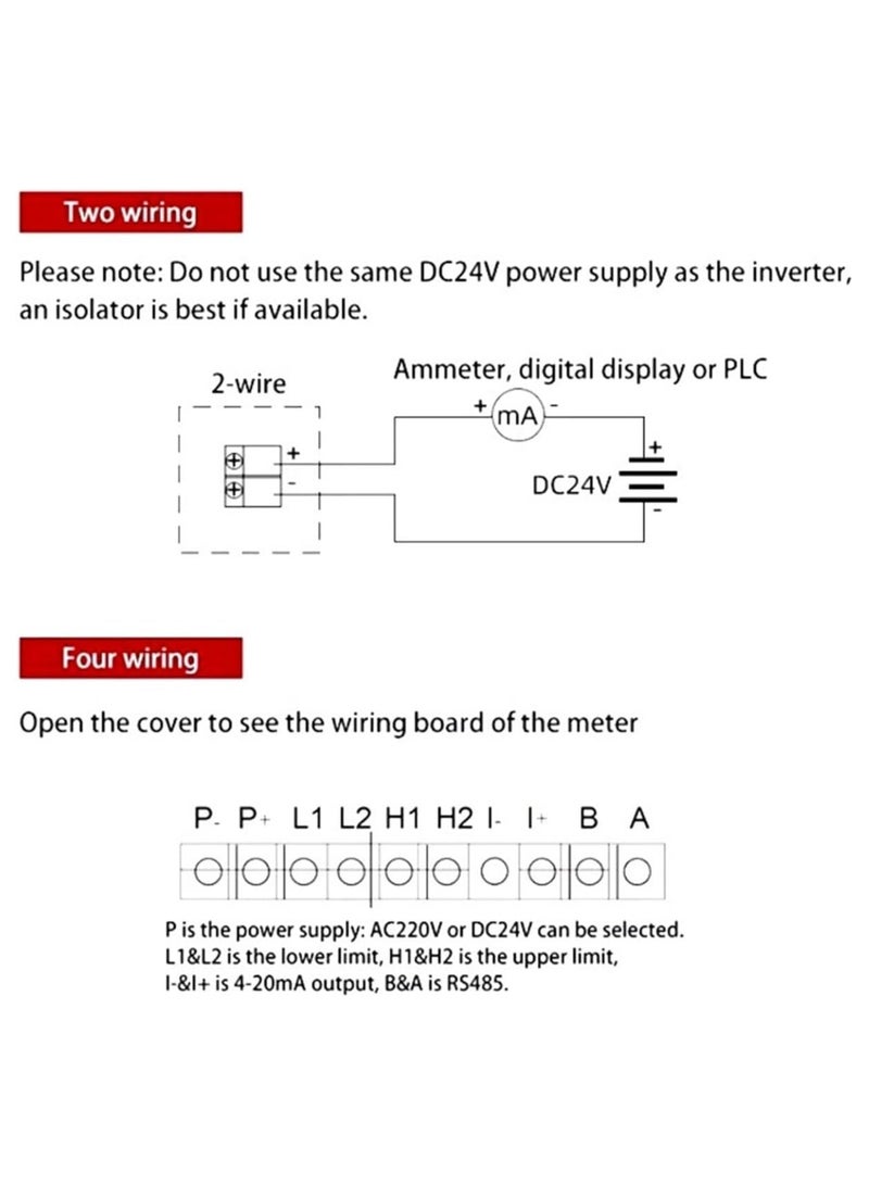 Ultrasonic Level Meter 4-20mA Output Integrated Sensor Level Meter silo Level Measurement Digital Display Water Level Sensor(0-5m 4-20mA) - Image 4
