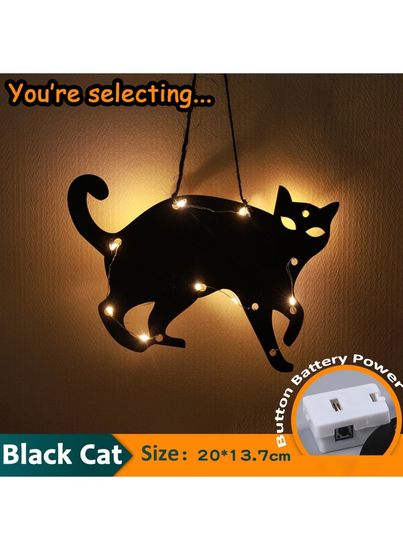 Halloween Decoration Hanging Lights 1 Pack , Bat/Spider Web/ Spooky/Castle/ Black Cat/Witch/Ghost LED Decoration Hanging Light Window Cling Hallo ween Light, Halloween Party Indoor Decor - Image 2