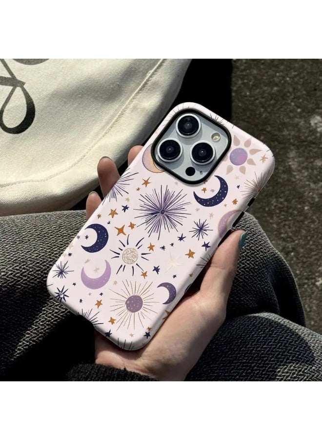 Temu Simple and elegant phone case, stars and moon, dual protection shockproof and scratch-resistant phone case for iPhone 15 Pro Max - Image 2