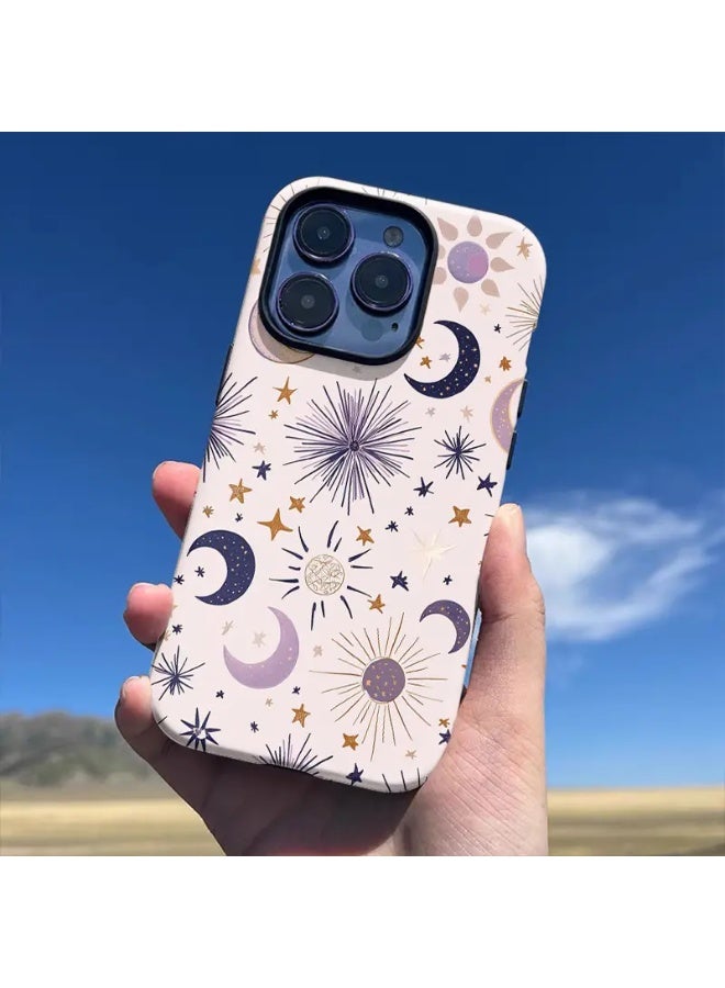 Temu Simple and elegant phone case, stars and moon, dual protection shockproof and scratch-resistant phone case for iPhone 15 Pro Max - Image 1